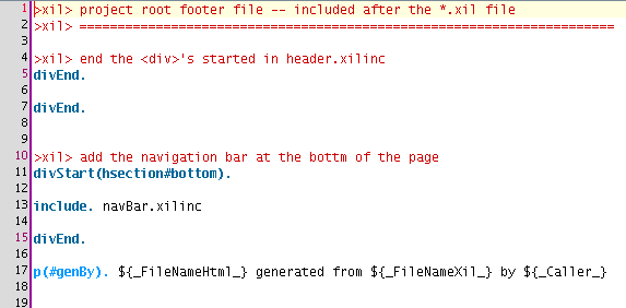 screenshot of footer.xilinc in jEdit