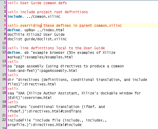 screenshot of user guide's common.xilinc in jEdit