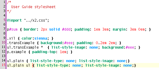 screenshot of user guide's CSS file in jEdit