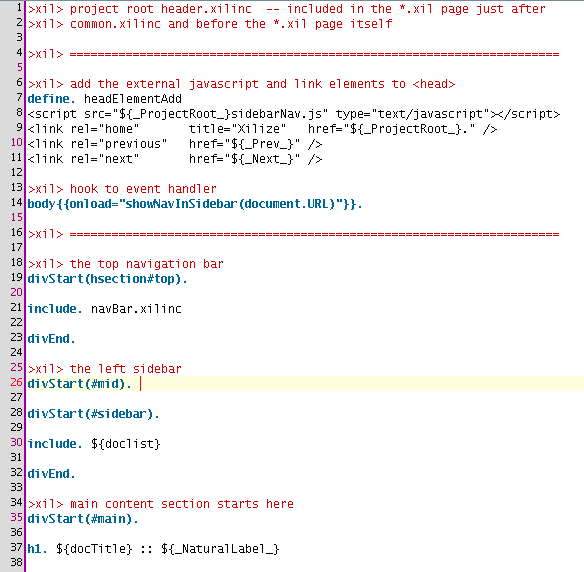 screenshot of header.xilinc in jEdit