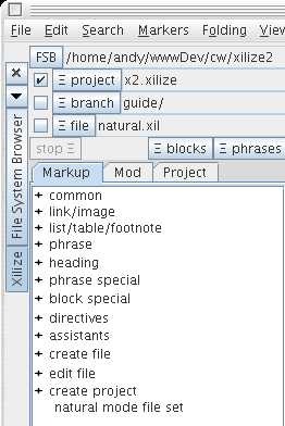 the XAA componenet with create project node expanded